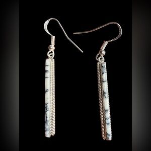 Barney Sterling Silver White Buffalo Dangle Earrings Native Handmade